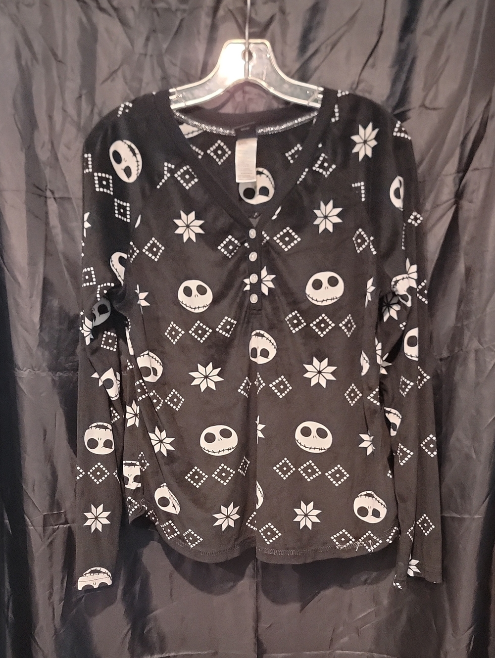 Disney Black & White Jack Skellington Long-Sleeve Henley Top